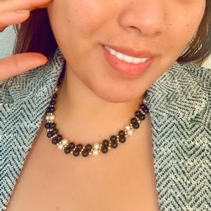 Onyx & Pearl Necklace in 10K Solid Gold